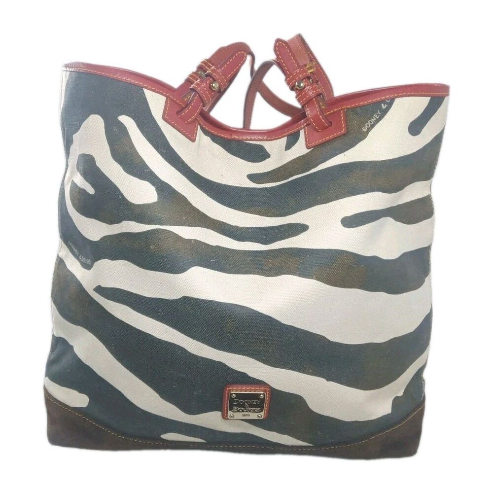 Dooney & Bourke Lee Tote Zebra Print Canvas Leather Trim Suede Base Multicolor